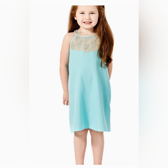 lilly pulitzer blue gold dress Lilly Pulitzer Blue dress US size 0 with gold colored zip on back